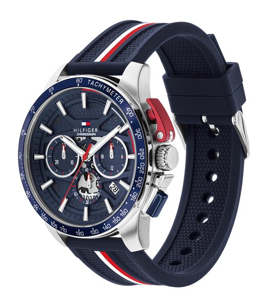 Montre TOMMY HILFIGER BANK Homme 1792292 Analogique Cadran Minéral Bleu Bracelet Silicone Bleu Etanchéité 5 ATM