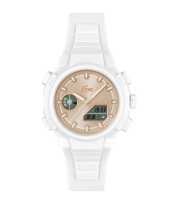 Horloge LACOSTE SPORT INSPIRED Dames 2001430 Analoog Behuizing MINERAAL Roségoud Bracelette Silicone Wit Etanchéiteiten 10BAR