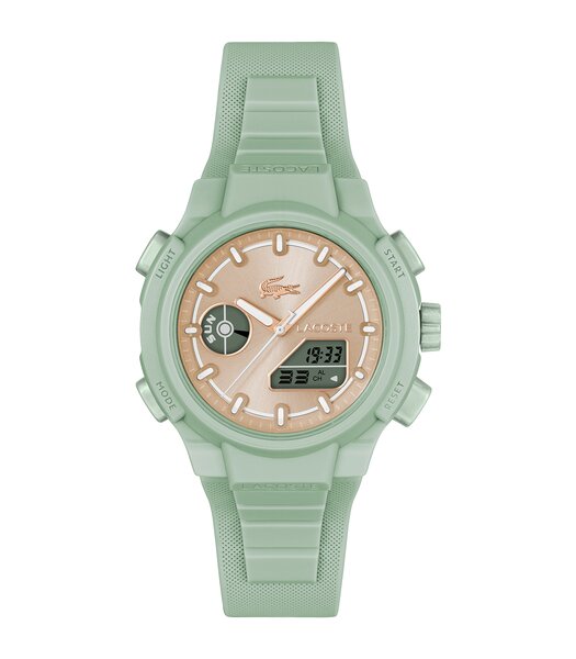 Horloge LACOSTE SPORT INSPIRED Dames 2001433 Analoog Behuizing MINERAAL Roségoud Bracelette Silicone Groen Etanchéiteiten 10BAR