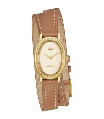 Horloge LACOSTE CLASSIC ELEGANCE Dames 2001454 Analoog Behuizing MINERAAL Geelgoud Bracelette Leer Bruin Etanchéiteiten 3BAR