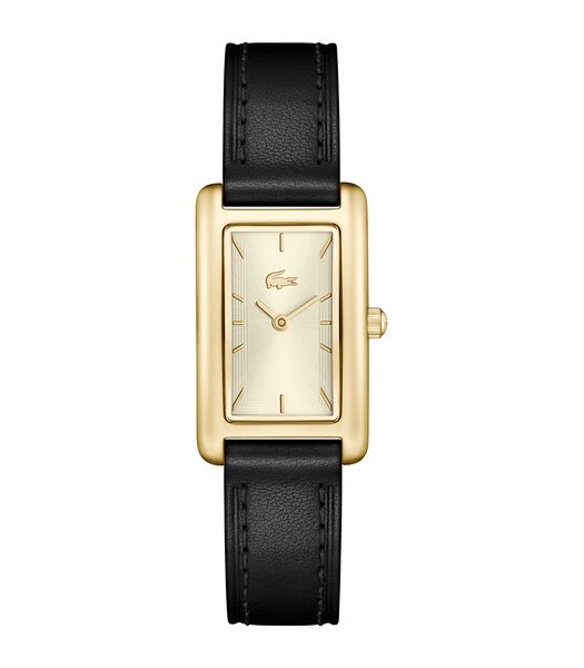 Montre LACOSTE CROISETTE Femme 2001524 Analogique Cadran Minéral Doré Bracelet Cuir Noir Etanchéité 3 ATM