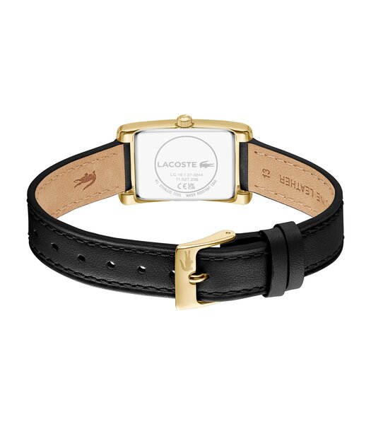 Montre LACOSTE CROISETTE Femme 2001524 Analogique Cadran Minéral Doré Bracelet Cuir Noir Etanchéité 3 ATM