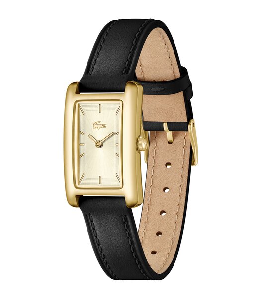 Montre LACOSTE CROISETTE Femme 2001524 Analogique Cadran Minéral Doré Bracelet Cuir Noir Etanchéité 3 ATM