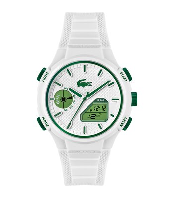 Horloge LACOSTE LC33 Heren 2011364 Analoog Behuizing MINERAAL Wit Bracelette Silicone Wit Etanchéiteiten 10BAR