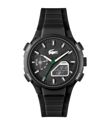 Horloge LACOSTE LC33 Heren 2011365 Analoog Behuizing MINERAAL Zwart Bracelette Silicone Zwart Etanchéiteiten 10BAR