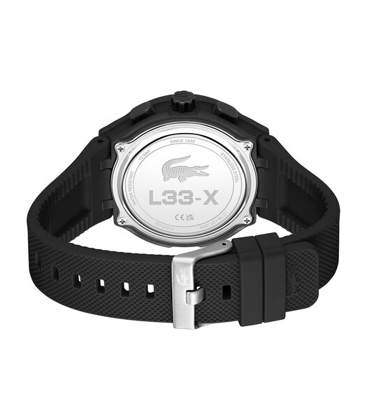 Horloge LACOSTE LC33 Heren 2011365 Analoog Behuizing MINERAAL Zwart Bracelette Silicone Zwart Etanchéiteiten 10BAR