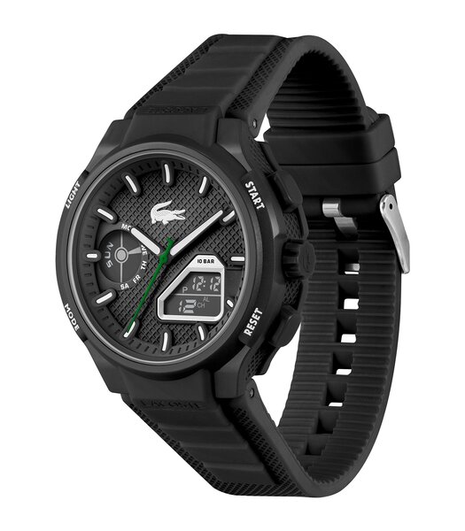Horloge LACOSTE LC33 Heren 2011365 Analoog Behuizing MINERAAL Zwart Bracelette Silicone Zwart Etanchéiteiten 10BAR