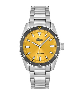 Horloge LACOSTE CLASSIC ELEGANCE Heren 2011426 Analoog Behuizing MINERAAL Geel Bracelette Roestvrij staal Staal Etanchéiteiten 5BAR