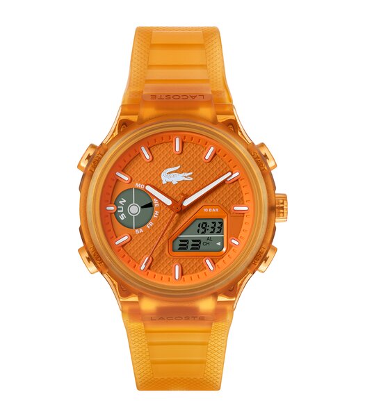 Horloge LACOSTE SPORT INSPIRED Heren 2011431 Analoog Behuizing MINERAAL Oranje Bracelette Silicone Oranje Etanchéiteiten 10BAR