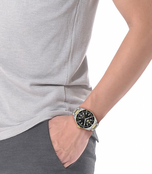 Horloge LACOSTE CLASSIC ELEGANCE Heren 2011488 Analoog Behuizing MINERAAL Zwart Bracelette Roestvrij staal Staal / geelgoudkleurig Etanchéiteiten 5BAR