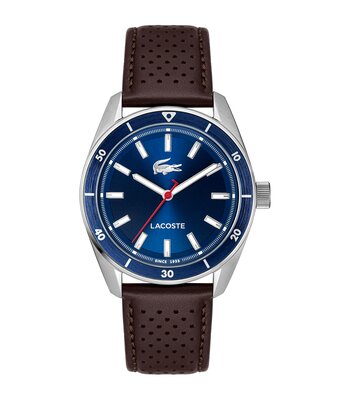 Horloge LACOSTE CLASSIC ELEGANCE Heren 2011489 Analoog Behuizing MINERAAL Blauw Bracelette Leer Bruin Etanchéiteiten 5BAR