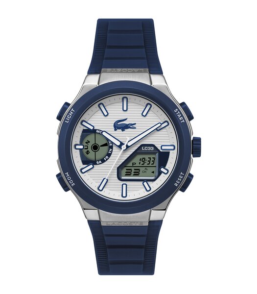 Montre LACOSTE LC33 Homme 2011515 Digital + analogique Cadran Minéral Gris Bracelet Silicone Bleu Etanchéité 10 ATM