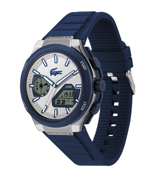 Montre LACOSTE LC33 Homme 2011515 Digital + analogique Cadran Minéral Gris Bracelet Silicone Bleu Etanchéité 10 ATM