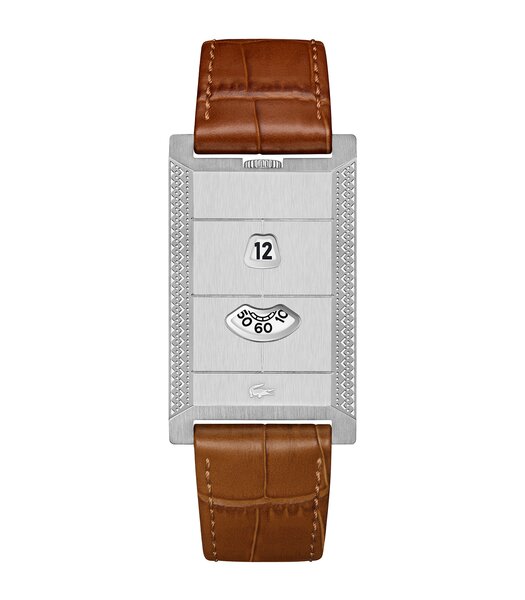 Montre LACOSTE FASHION SHOW Homme 2011525 Analogique Cadran Minéral Gris Bracelet Cuir Brun Etanchéité 5 ATM