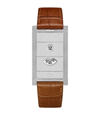 Montre LACOSTE FASHION SHOW Homme 2011525 Analogique Cadran Minéral Gris Bracelet Cuir Brun Etanchéité 5 ATM