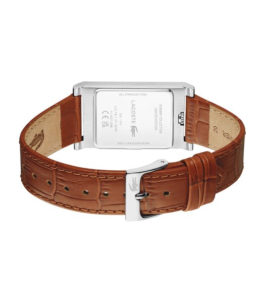 Montre LACOSTE FASHION SHOW Homme 2011525 Analogique Cadran Minéral Gris Bracelet Cuir Brun Etanchéité 5 ATM