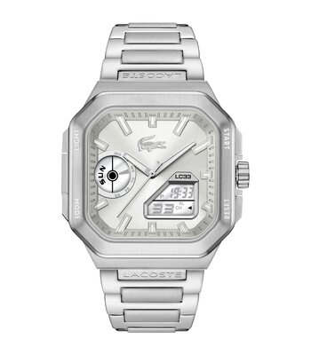 Montre LACOSTE LC33 SQUARE Homme 2011531 Digital + analogique Cadran Minéral Argenté Bracelet Acier inoxydable Acier Etanchéité 10 ATM