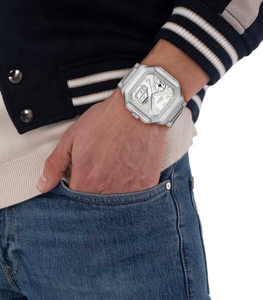 Horloge LACOSTE LC33 SQUARE Heren 2011531 Digitaal + analoog Behuizing Mineraal Zilverkleurig Bracelette Roestvrij staal Staal Etanchéiteiten 10 ATM