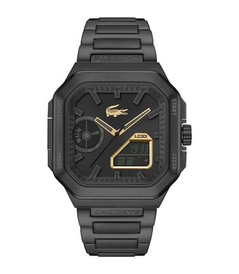 Montre LACOSTE LC33 SQUARE Homme 2011532 Digital + analogique Cadran Minéral Noir Bracelet Acier inoxydable Noir Etanchéité 10 ATM