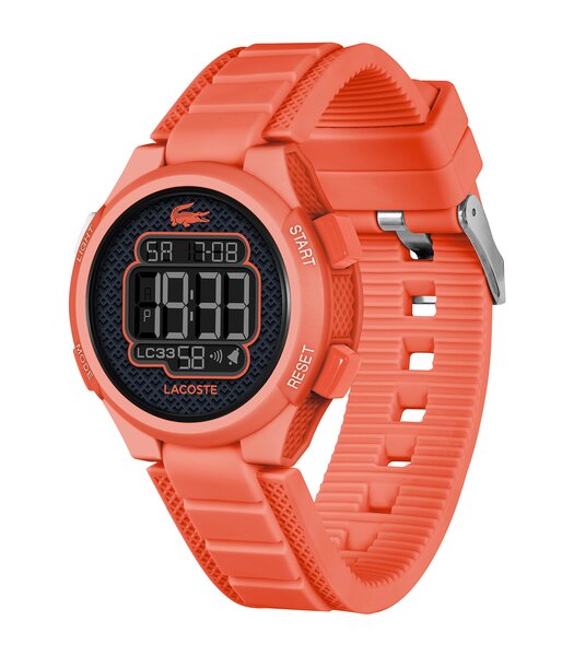 Horloge LACOSTE KIDS Kinderen 2030065 Analoog Behuizing MINERAAL Zwart Bracelette Silicone Oranje Etanchéiteiten 10BAR