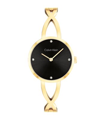 Horloge CALVIN KLEIN WATCHES SCULPTED EMBRACE Dames 25100059 Analoog Behuizing MINERAAL Zwart Bracelette Staal Geelgoudkleurig Etanchéiteiten 3BAR
