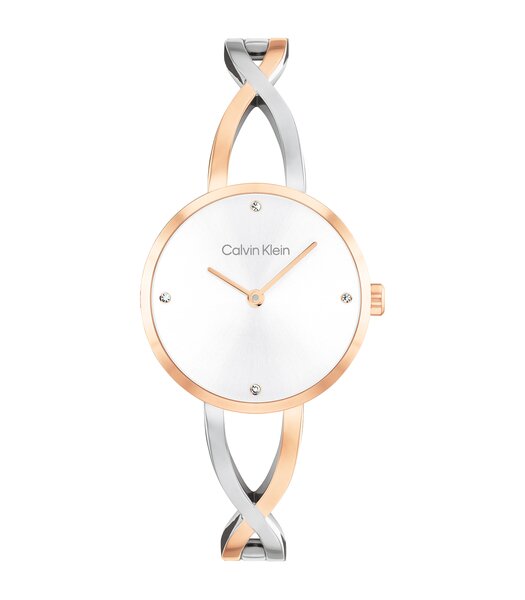 Horloge CALVIN KLEIN WATCHES SCULPTED EMBRACE Dames 25100060 Analoog Behuizing MINERAAL Zilverkleurig Bracelette Roestvrij staal Staal / roségoudkleur
