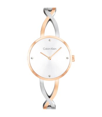 Horloge CALVIN KLEIN WATCHES SCULPTED EMBRACE Dames 25100060 Analoog Behuizing MINERAAL Zilverkleurig Bracelette Roestvrij staal Staal / roségoudkleur