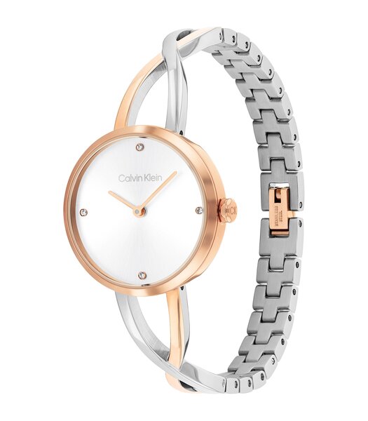 Horloge CALVIN KLEIN WATCHES SCULPTED EMBRACE Dames 25100060 Analoog Behuizing MINERAAL Zilverkleurig Bracelette Roestvrij staal Staal / roségoudkleur