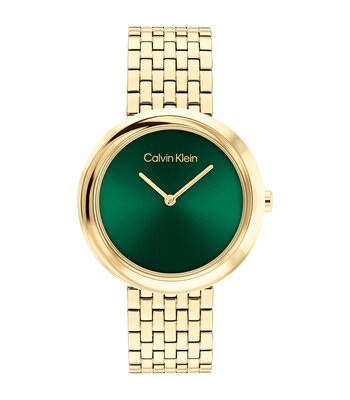 Horloge CALVIN KLEIN WATCHES TWISTED BEZEL Dames 25100066 Analoog Behuizing MINERAAL Groen Bracelette Staal Geelgoudkleurig Etanchéiteiten 3BAR