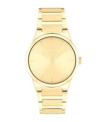 Horloge CALVIN KLEIN WATCHES CK LINEAR ELEGANCE Dames 25100077 Analoog Behuizing MINERAAL Geelgoud Bracelette Staal Geelgoudkleurig Etanchéiteiten 3BA