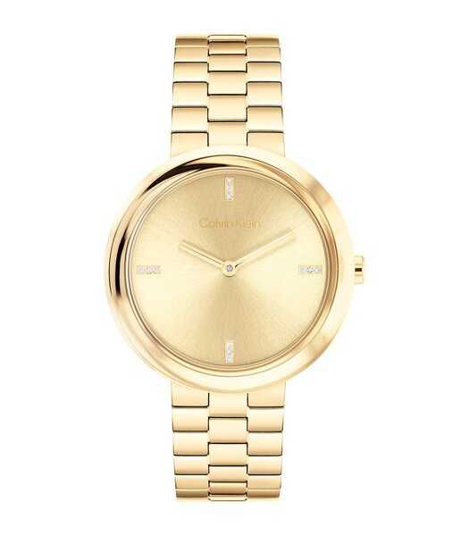Horloge CALVIN KLEIN WATCHES TWISTED BEZEL Dames 25100094 Analoog Behuizing MINERAAL Geelgoud Bracelette Staal Geelgoudkleurig Etanchéiteiten 3BAR