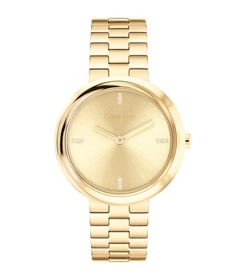 Horloge CALVIN KLEIN WATCHES TWISTED BEZEL Dames 25100094 Analoog Behuizing MINERAAL Geelgoud Bracelette Staal Geelgoudkleurig Etanchéiteiten 3BAR