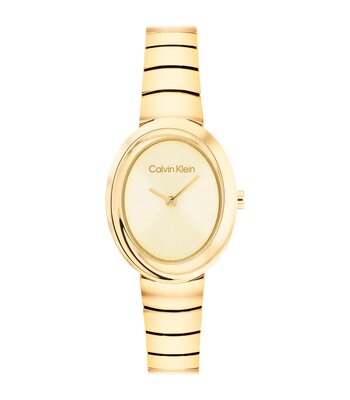 Horloge CALVIN KLEIN WATCHES TWISTED BEZEL Dames 25100147 Analoog Behuizing MINERAAL Geelgoud Bracelette Staal Geelgoudkleurig Etanchéiteiten 3BAR