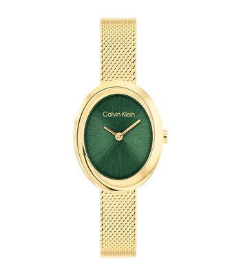 Horloge CALVIN KLEIN WATCHES TWISTED BEZEL Dames 25100152 Analoog Behuizing MINERAAL Groen Bracelette Staal Geelgoudkleurig Etanchéiteiten 3BAR