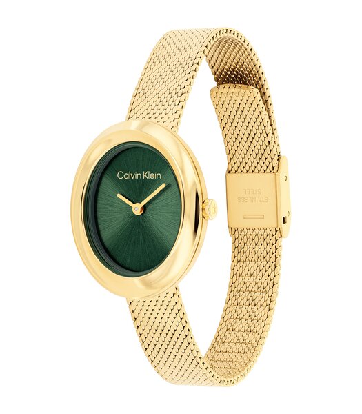 Horloge CALVIN KLEIN WATCHES TWISTED BEZEL Dames 25100152 Analoog Behuizing MINERAAL Groen Bracelette Staal Geelgoudkleurig Etanchéiteiten 3BAR