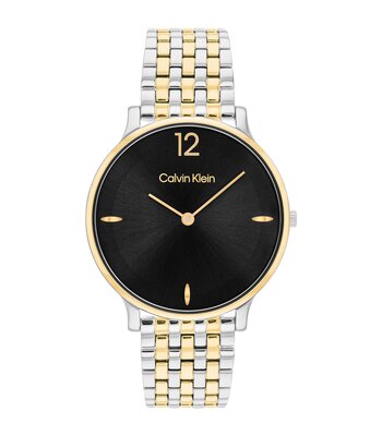 Horloge CALVIN KLEIN WATCHES LUXE Dames 25100171 Analoog Behuizing MINERAAL Zwart Bracelette Roestvrij staal Staal / geelgoudkleurig Etanchéiteiten 3B