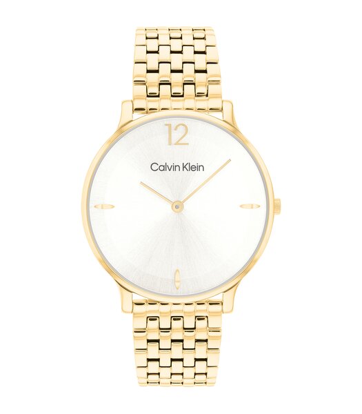 Horloge CALVIN KLEIN WATCHES LUXE Dames 25100172 Analoog Behuizing MINERAAL Wit Bracelette Staal Geelgoudkleurig Etanchéiteiten 3BAR