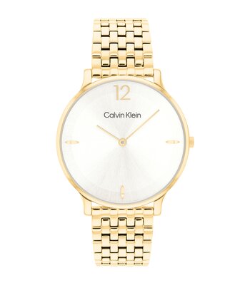 Horloge CALVIN KLEIN WATCHES LUXE Dames 25100172 Analoog Behuizing MINERAAL Wit Bracelette Staal Geelgoudkleurig Etanchéiteiten 3BAR