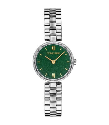 Montre CALVIN KLEIN WATCHES GLEAM Femme 25100224 Analogique Cadran Minéral Vert Bracelet Acier inoxydable Acier Etanchéité 3 ATM
