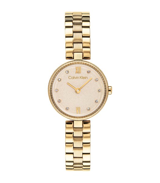 Horloge CALVIN KLEIN WATCHES GLEAM Dames 25100225 Analoog Behuizing Mineraal Goudkleurig Bracelette Roestvrij staal Staal / geelgoudkleurig Etanchéite