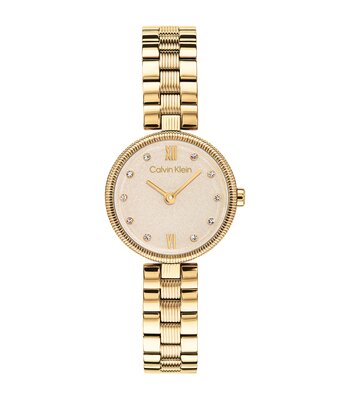 Montre CALVIN KLEIN WATCHES GLEAM Femme 25100225 Analogique Cadran Minéral Doré Bracelet Acier inoxydable Acier / or jaune Etanchéité 3 ATM