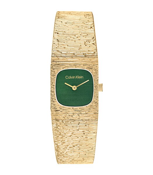 Horloge CALVIN KLEIN WATCHES SOPHISTICATED SQUARE Dames 25100228 Analoog Behuizing Mineraal Groen Bracelette Roestvrij staal Staal / geelgoudkleurig E
