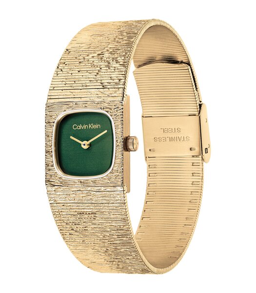Horloge CALVIN KLEIN WATCHES SOPHISTICATED SQUARE Dames 25100228 Analoog Behuizing Mineraal Groen Bracelette Roestvrij staal Staal / geelgoudkleurig E