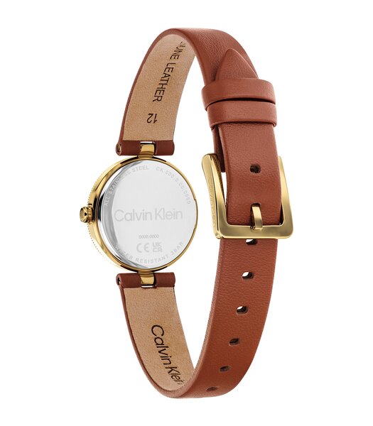 Montre CALVIN KLEIN WATCHES GLEAM Femme 25100231 Analogique Cadran Minéral Blanc Bracelet Cuir Brun Etanchéité 3 ATM