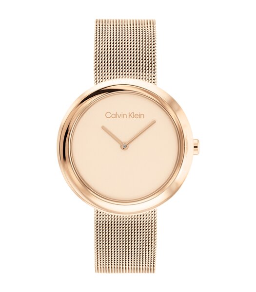 Montre CALVIN KLEIN WATCHES TWISTED BEZEL Femme 25200013 Analogique Cadran Minéral Or chair Bracelet Milanais Or chair Clip / clasp Etanchéité 3 ATM
