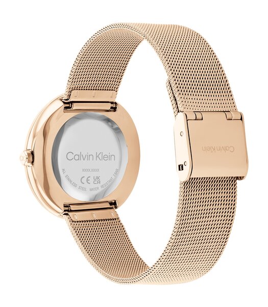 Montre CALVIN KLEIN WATCHES TWISTED BEZEL Femme 25200013 Analogique Cadran Minéral Or chair Bracelet Milanais Or chair Clip / clasp Etanchéité 3 ATM