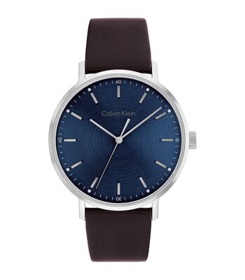 Horloge CALVIN KLEIN WATCHES TIMELESS Heren 25200052 Analoog Behuizing Mineraal Blauw Bracelette Leer Bruin Boucle ardillon Etanchéiteiten 3 ATM