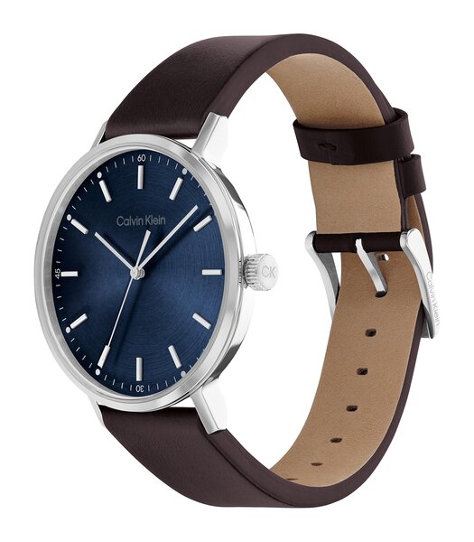 Horloge CALVIN KLEIN WATCHES TIMELESS Heren 25200052 Analoog Behuizing Mineraal Blauw Bracelette Leer Bruin Boucle ardillon Etanchéiteiten 3 ATM