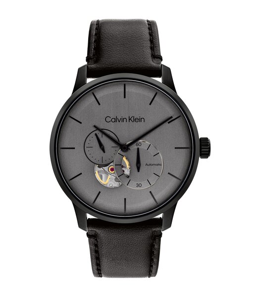 Montre CALVIN KLEIN WATCHES AUTOMATIC Homme 25200073 Analogique Cadran Minéral Gris Bracelet Cuir Noir Boucle déployante Etanchéité 5 ATM
