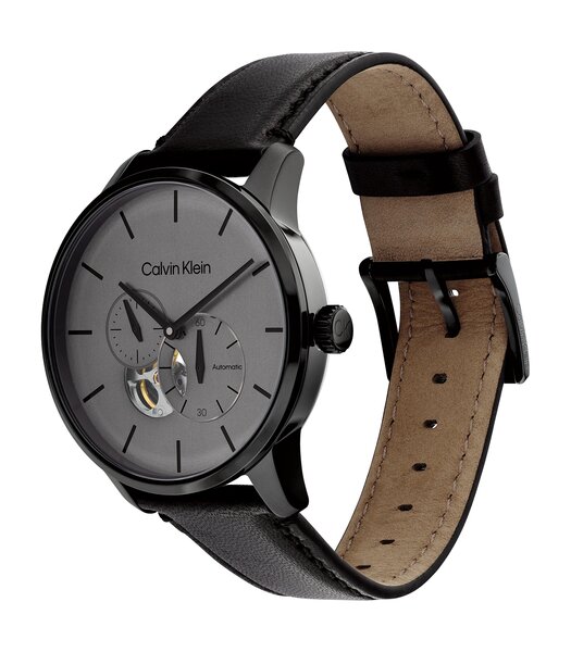 Montre CALVIN KLEIN WATCHES AUTOMATIC Homme 25200073 Analogique Cadran Minéral Gris Bracelet Cuir Noir Boucle déployante Etanchéité 5 ATM